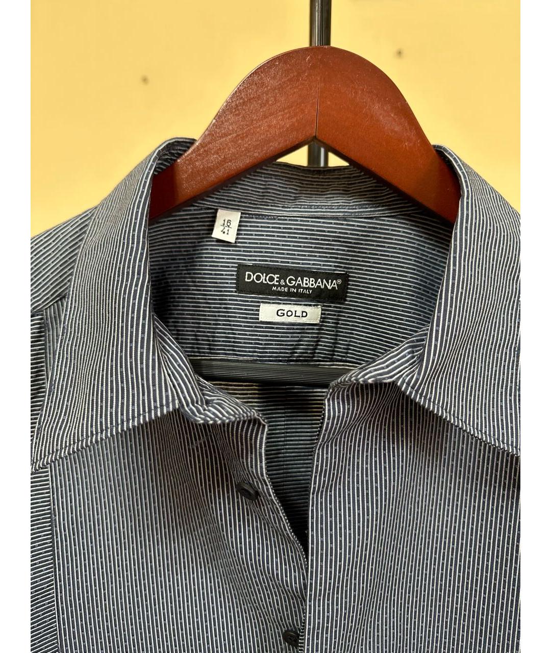 DOLCE&GABBANA Темно-синяя хлопковая классическая рубашка, фото 8