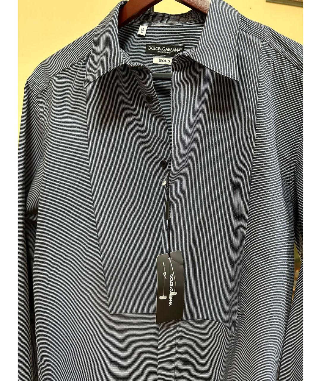 DOLCE&GABBANA Темно-синяя хлопковая классическая рубашка, фото 3