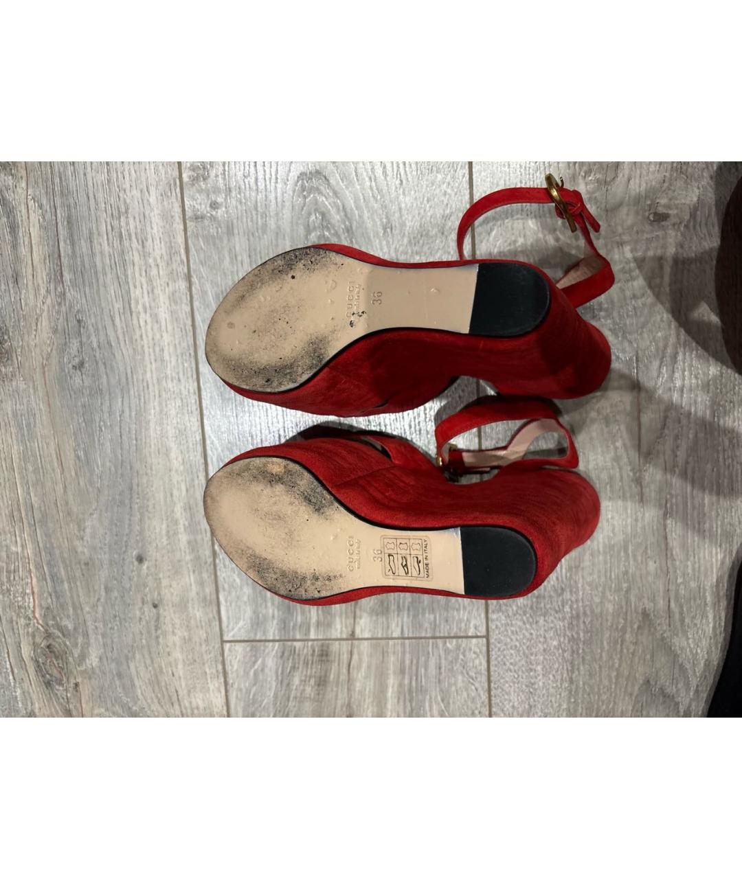 GUCCI Красные замшевые босоножки, фото 5