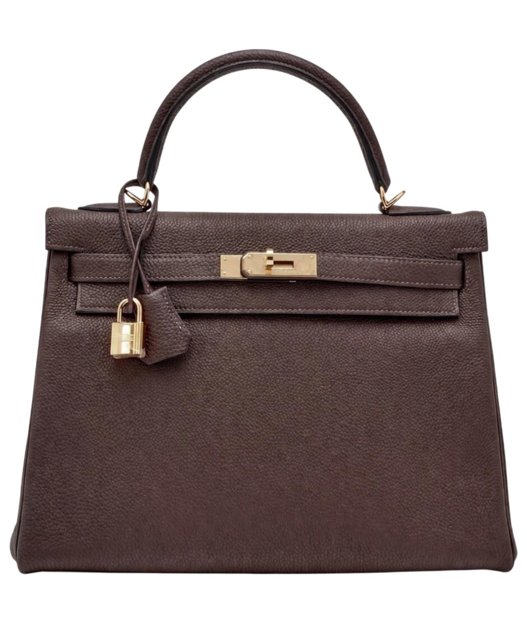 HERMES Коричневая кожаная сумка с короткими ручками, фото 3