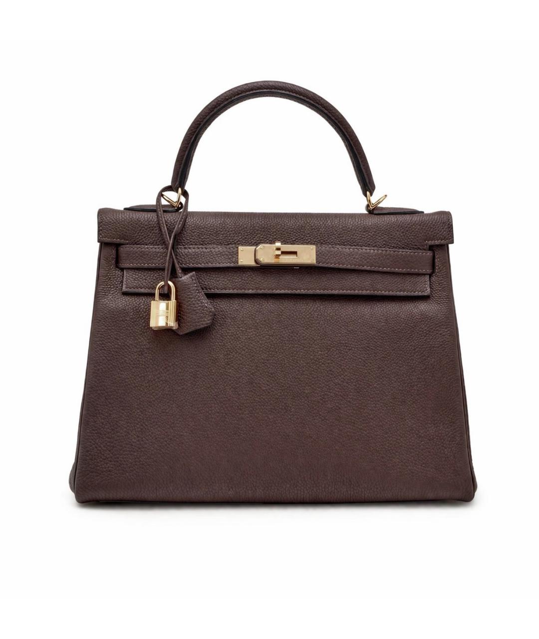 HERMES Коричневая кожаная сумка с короткими ручками, фото 2