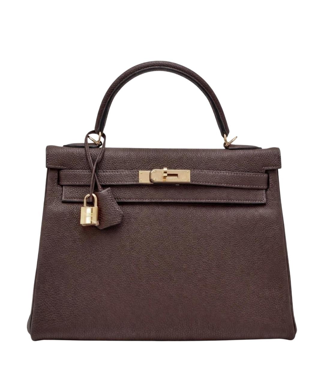 HERMES Коричневая кожаная сумка с короткими ручками, фото 1