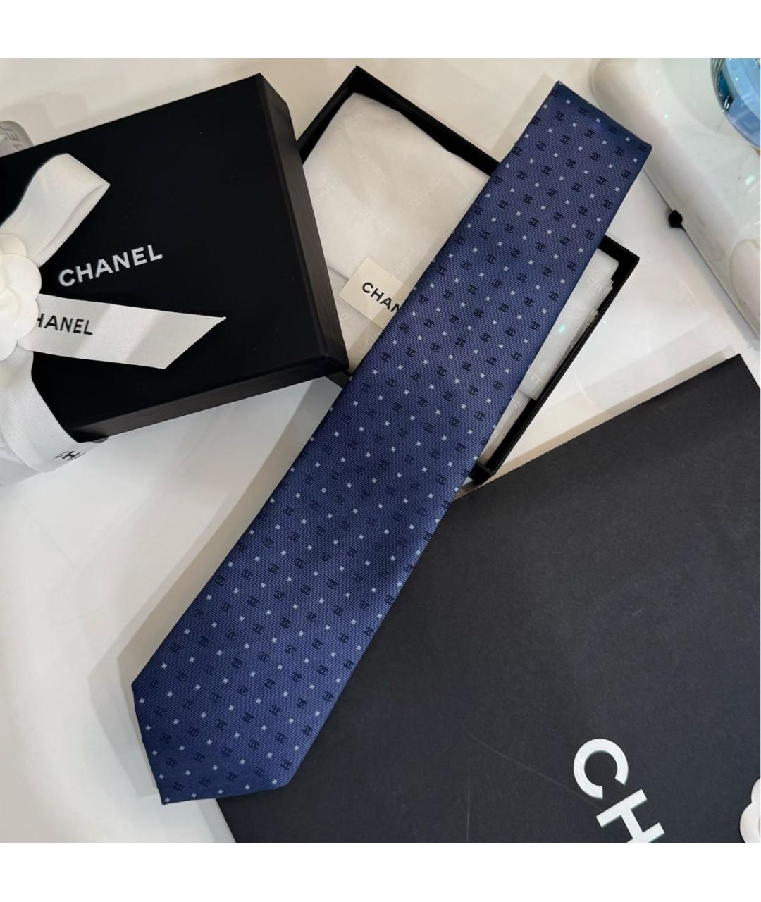 CHANEL Синий шелковый галстук, фото 6