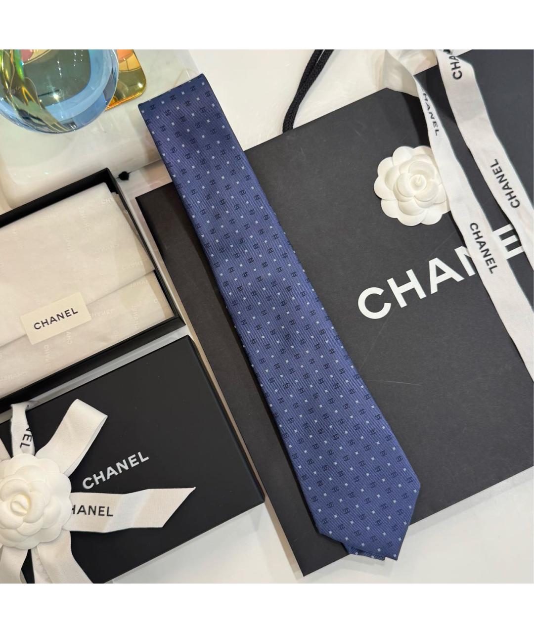 CHANEL Синий шелковый галстук, фото 7