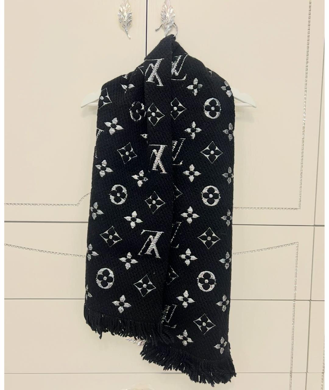 LOUIS VUITTON Черный шерстяной шарф, фото 2