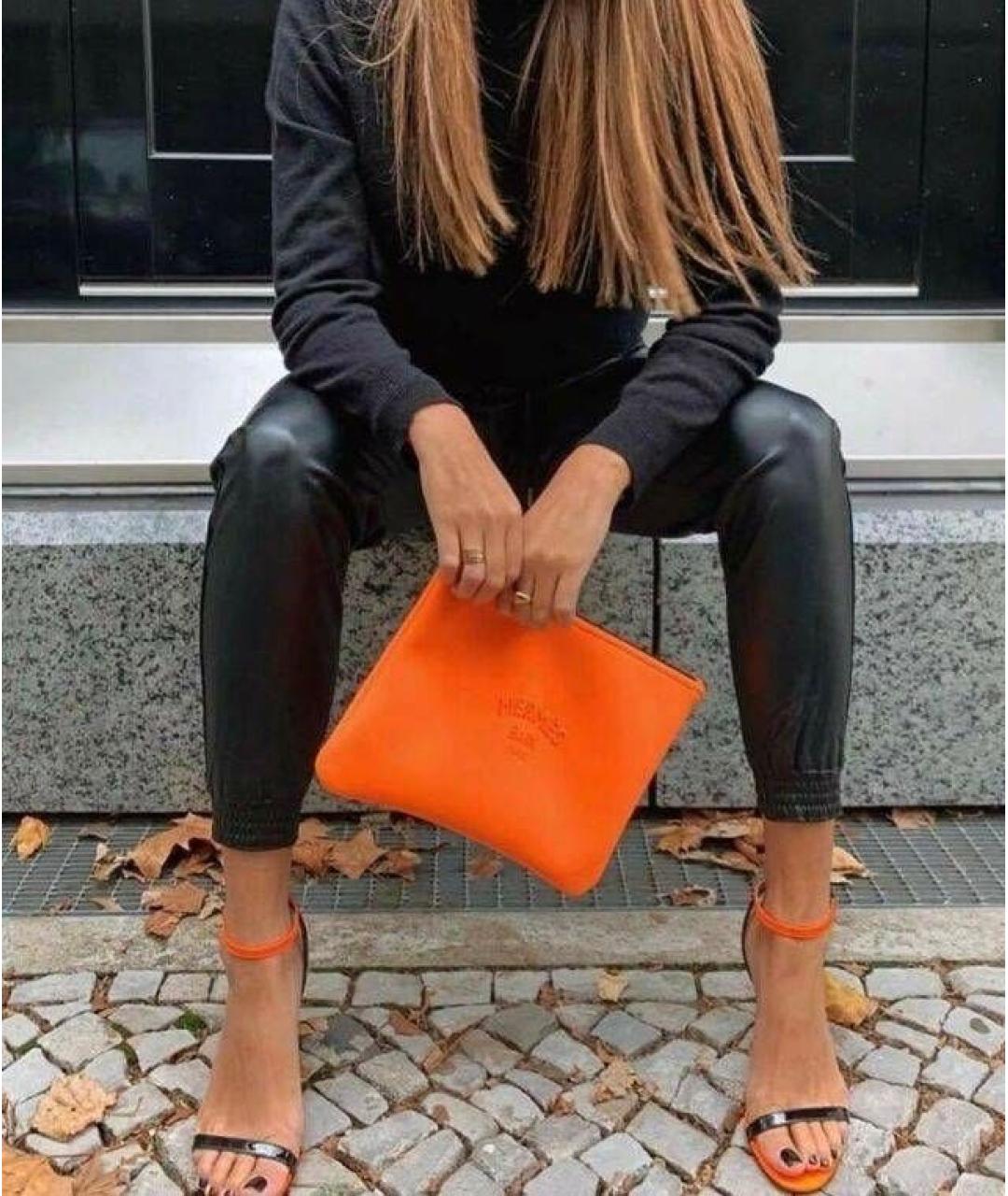 HERMES Оранжевая косметичка, фото 8