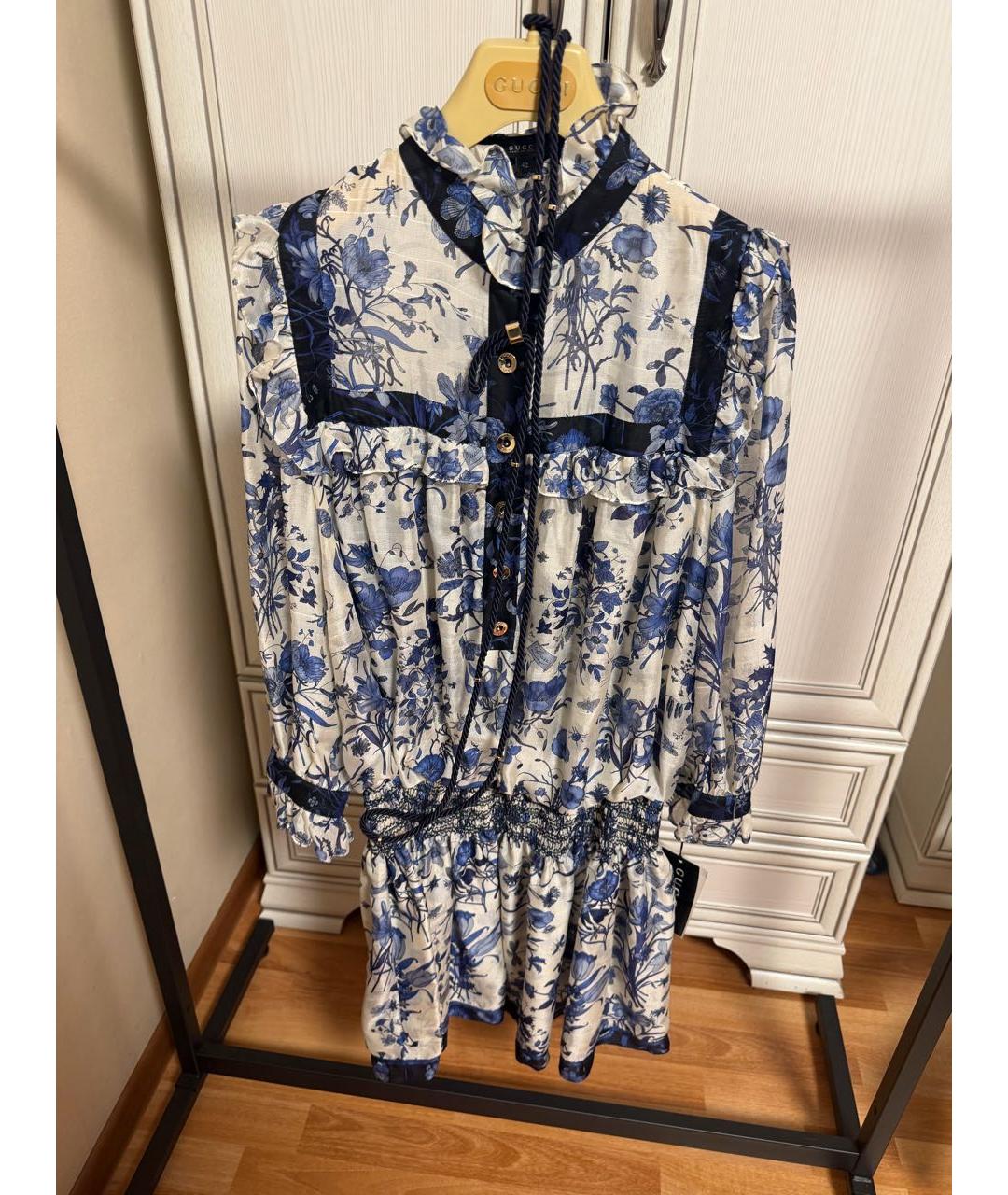 GUCCI Синее шелковое повседневное платье, фото 8