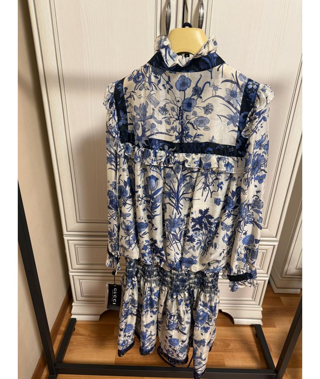 GUCCI Синее шелковое повседневное платье, фото 2