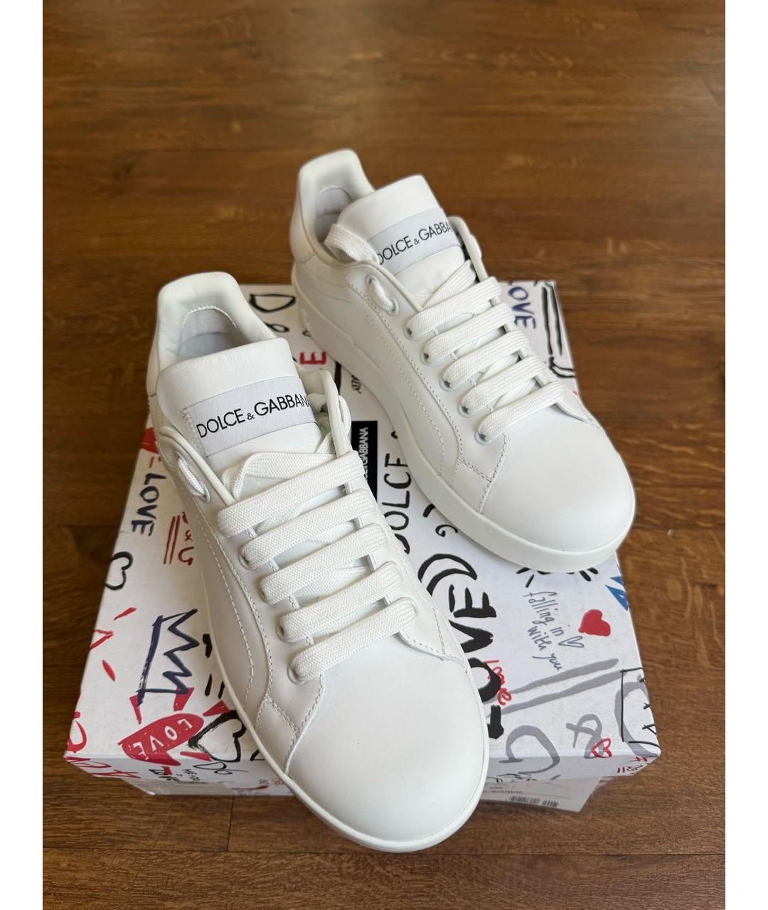 DOLCE&GABBANA Белые кожаные кеды, фото 5