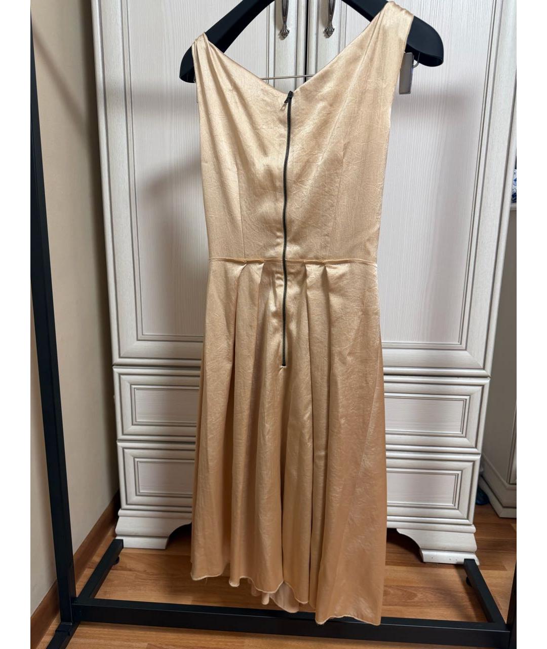 PRADA Золотое шелковое коктейльное платье, фото 2