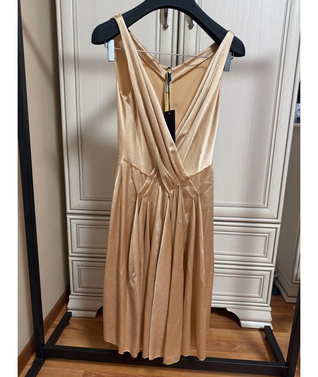 PRADA Золотое шелковое коктейльное платье, фото 6