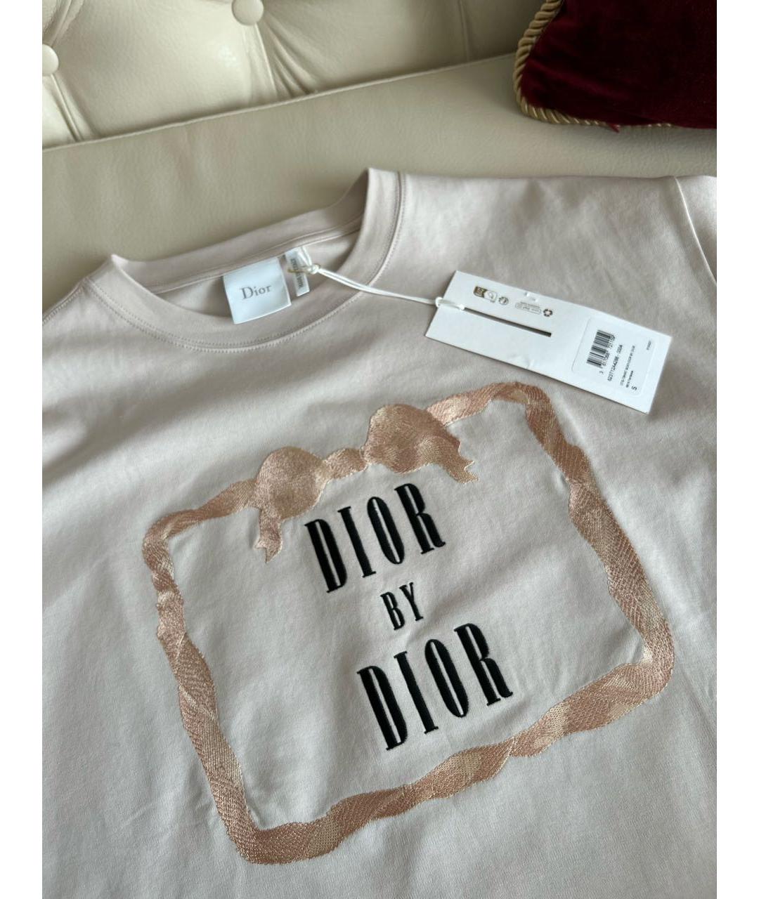 CHRISTIAN DIOR Бежевая хлопковая футболка, фото 4