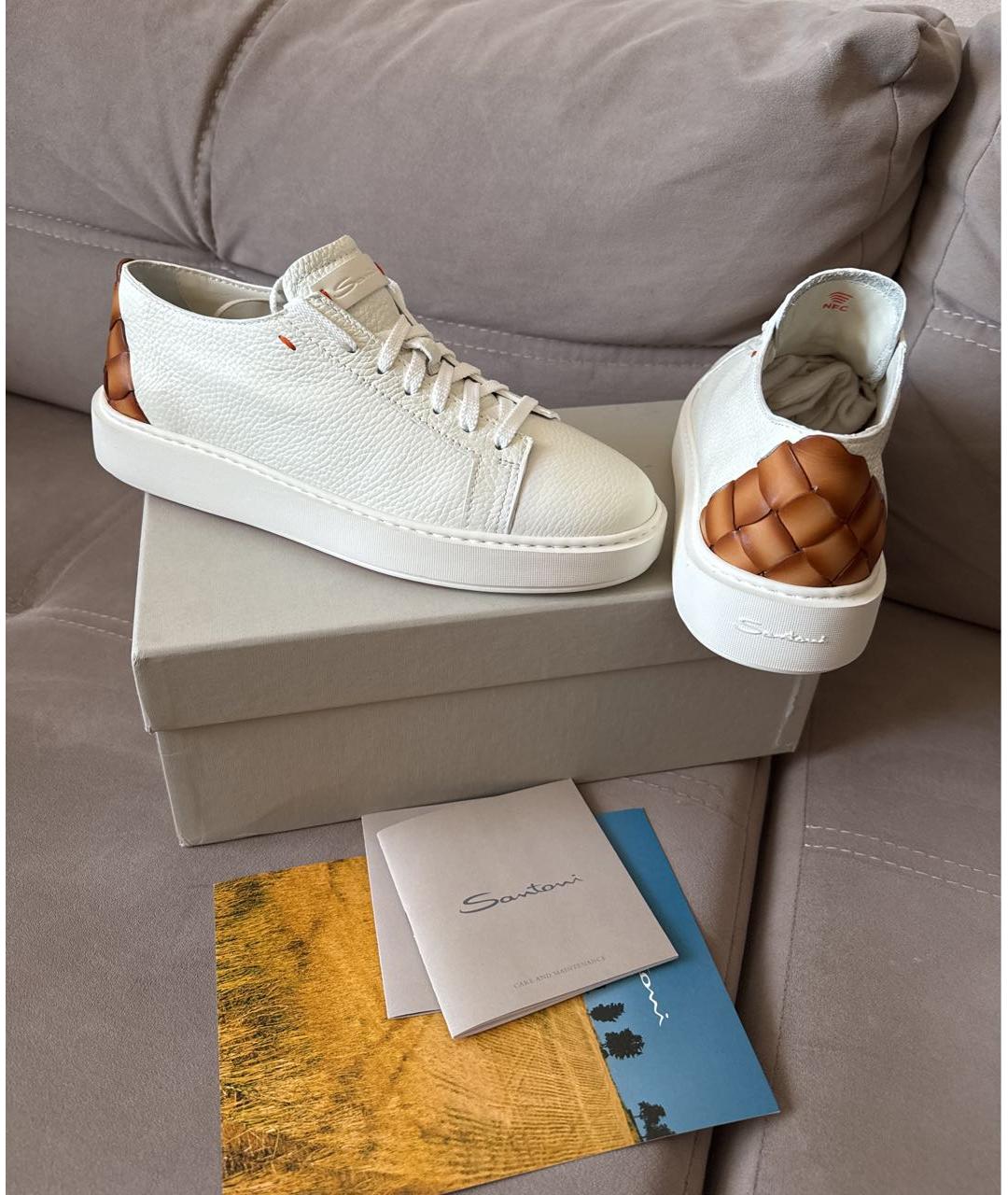 SANTONI Белые кожаные кеды, фото 5