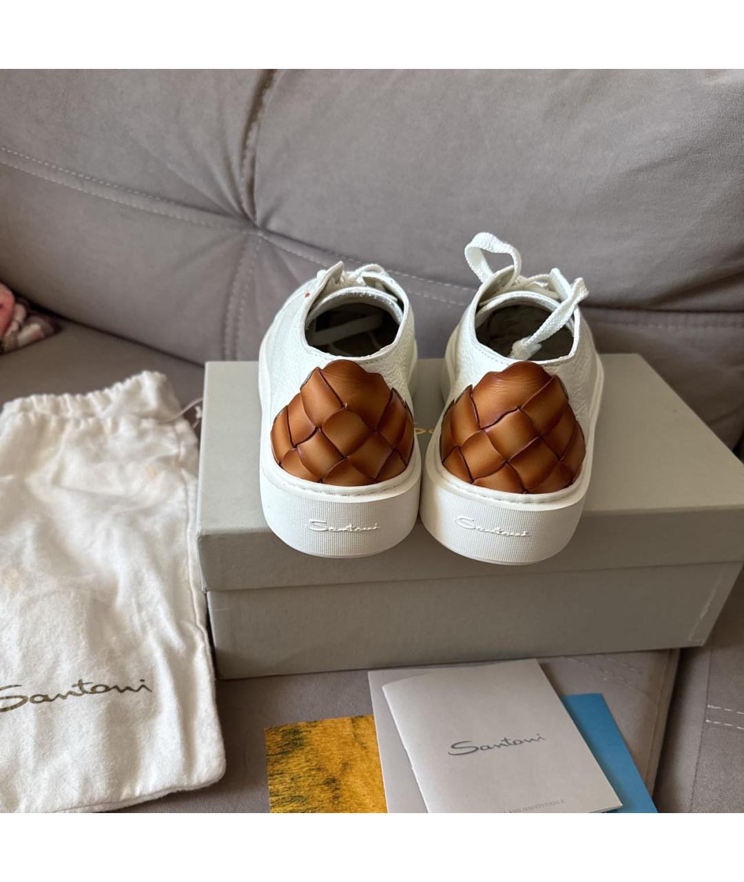 SANTONI Белые кожаные кеды, фото 3