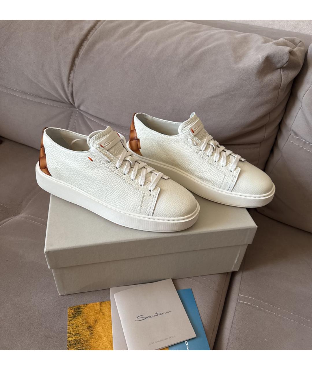 SANTONI Белые кожаные кеды, фото 6