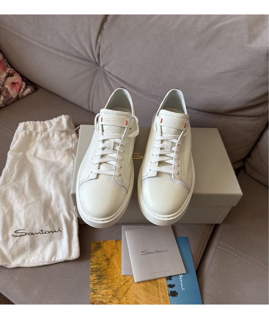 SANTONI Белые кожаные кеды, фото 2