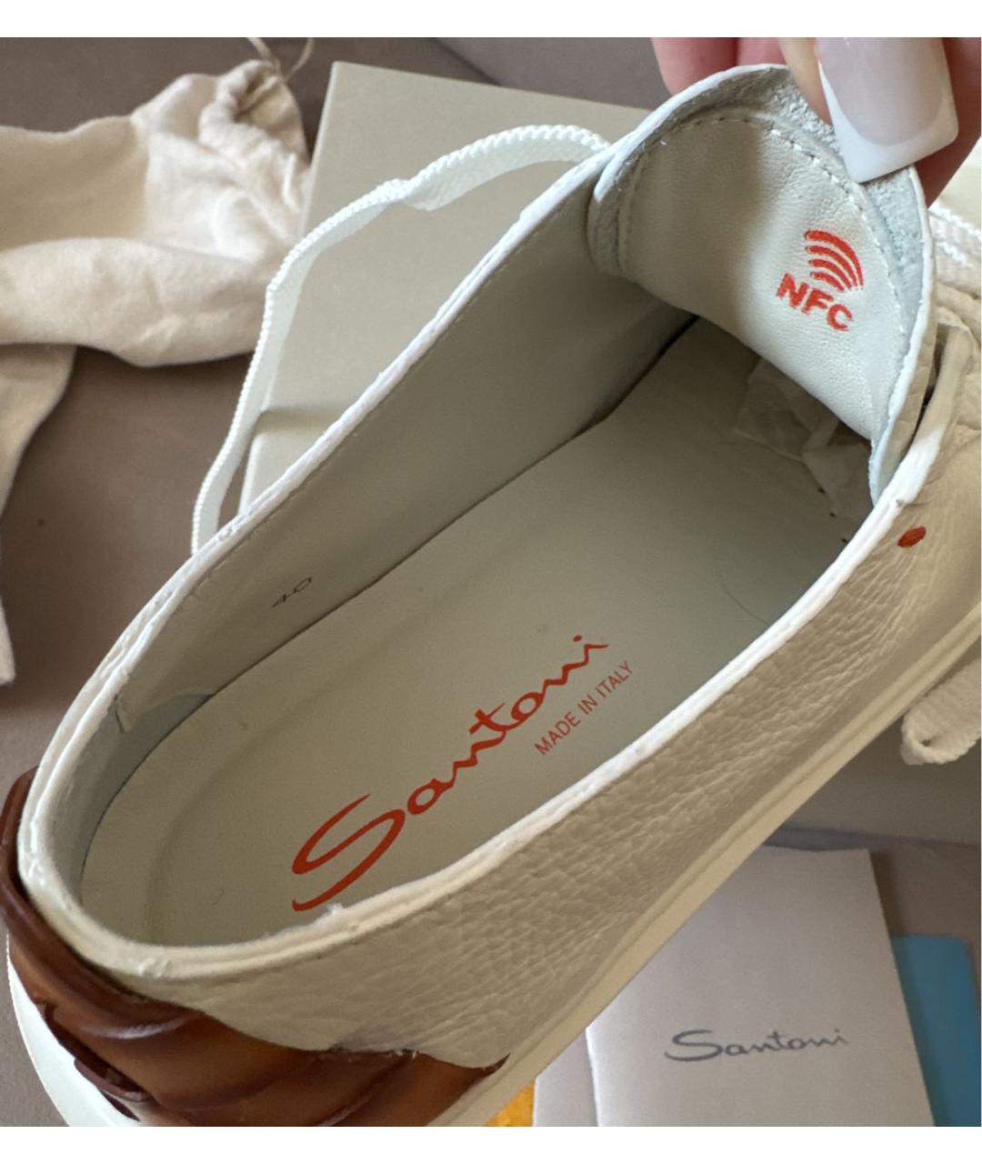 SANTONI Белые кожаные кеды, фото 4