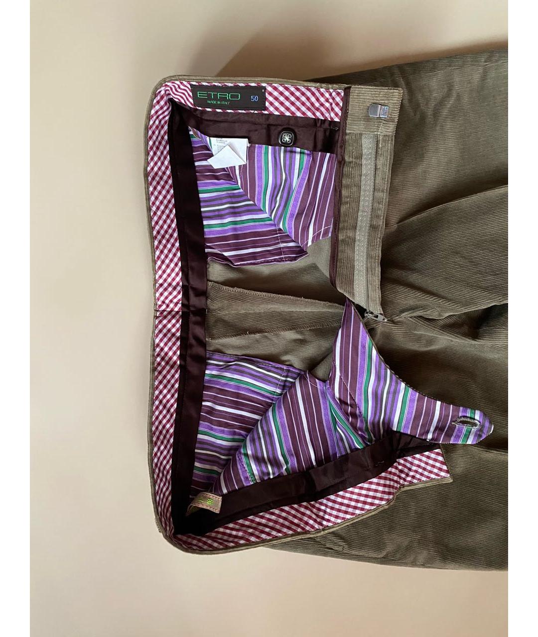 ETRO Горчичные хлопко-эластановые повседневные брюки, фото 8