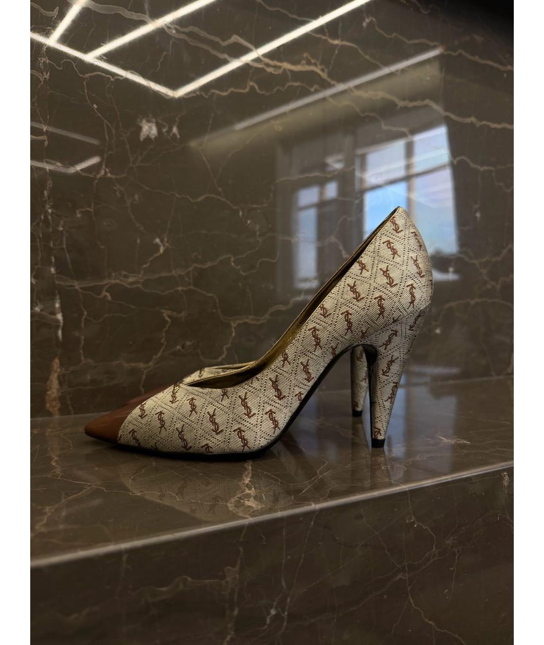 SAINT LAURENT Бежевые текстильные туфли, фото 5