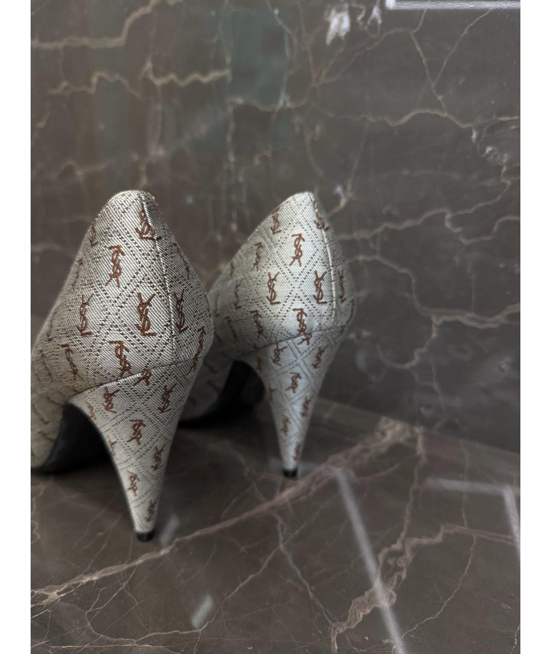 SAINT LAURENT Бежевые текстильные туфли, фото 4
