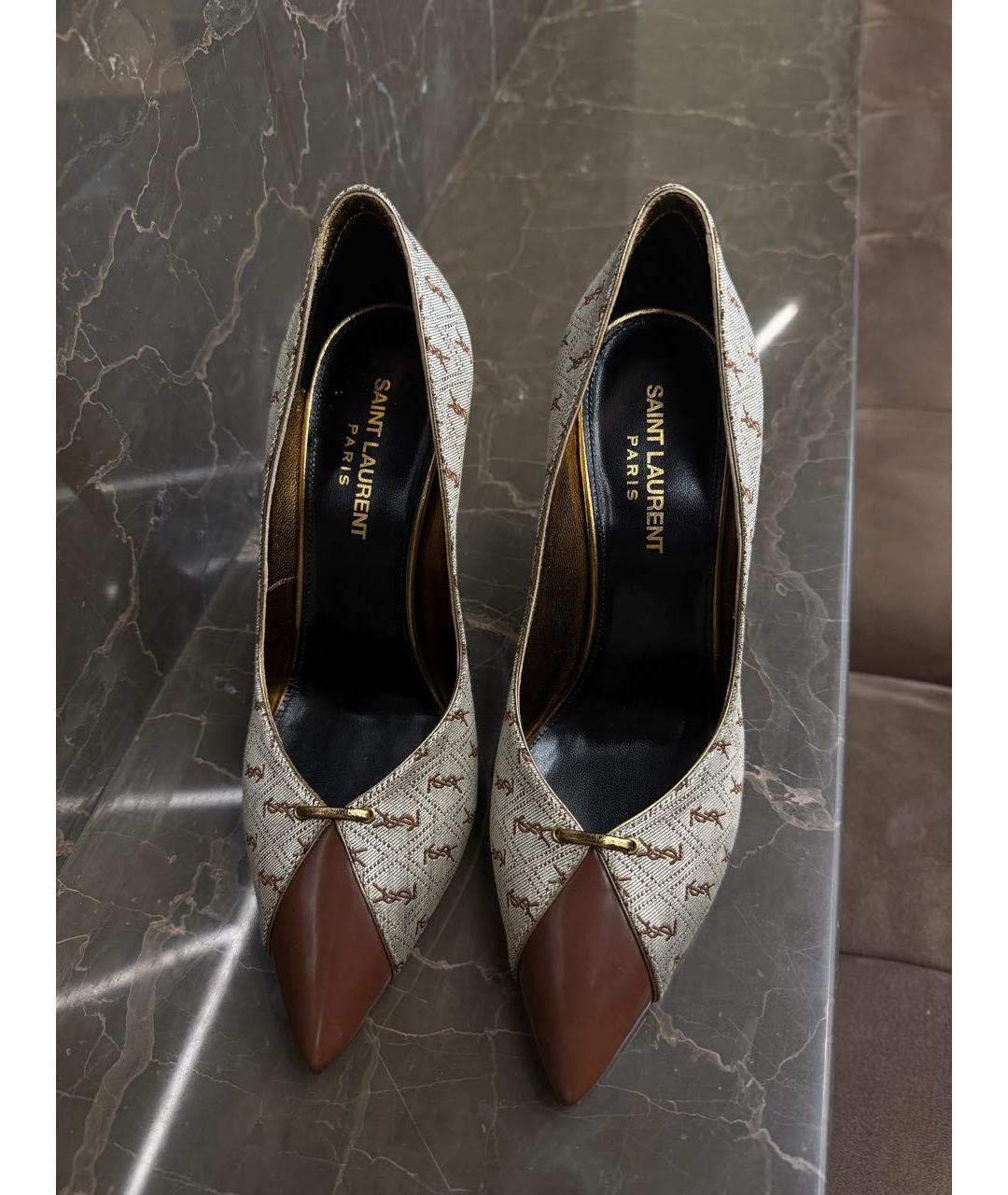 SAINT LAURENT Бежевые текстильные туфли, фото 2