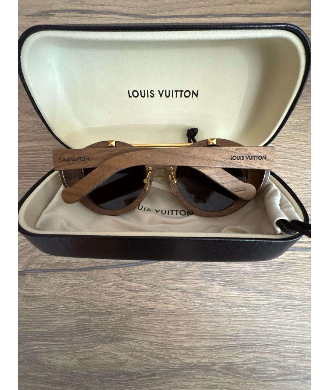 LOUIS VUITTON Коричневые деревянные солнцезащитные очки, фото 5