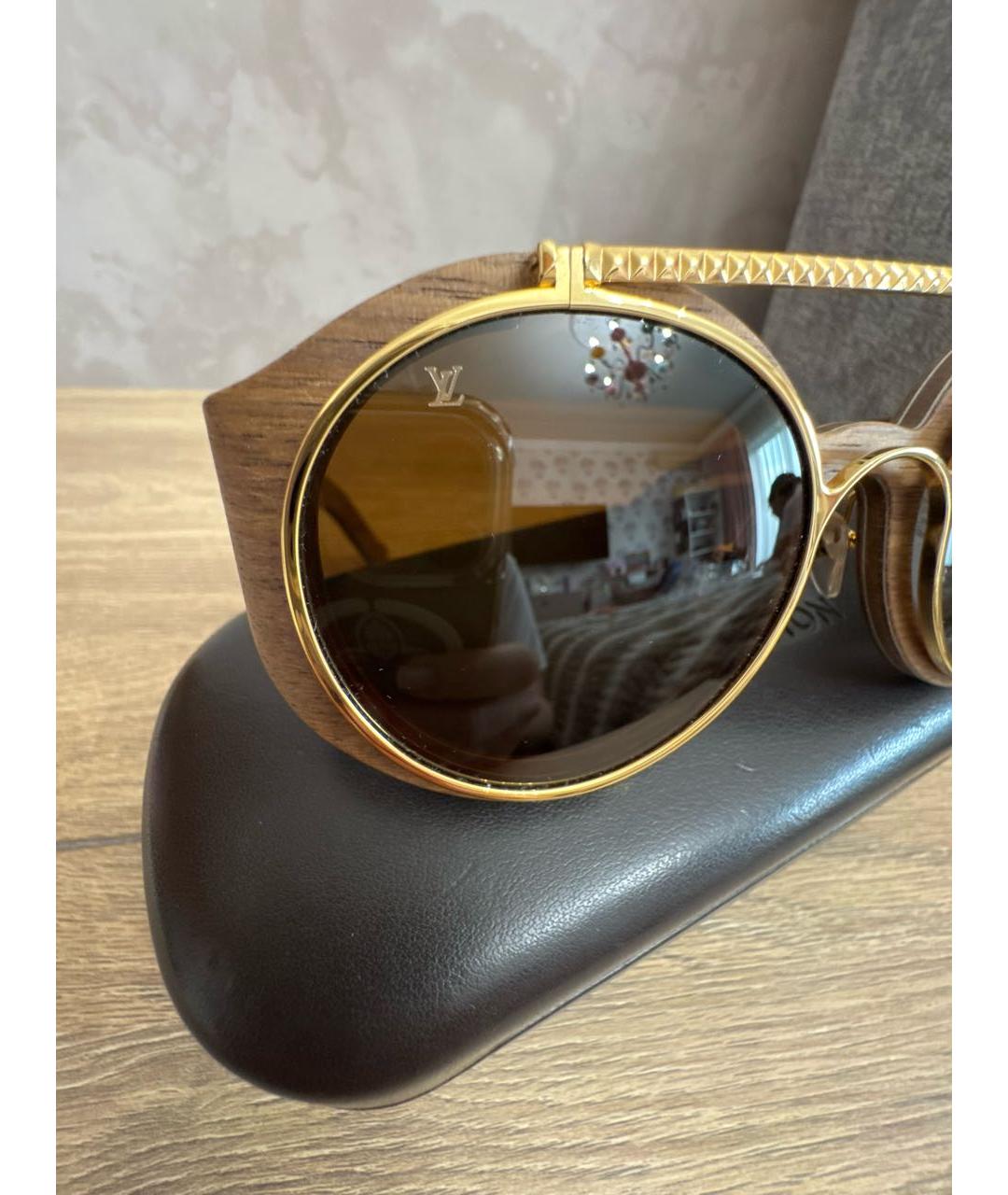 LOUIS VUITTON Коричневые деревянные солнцезащитные очки, фото 8