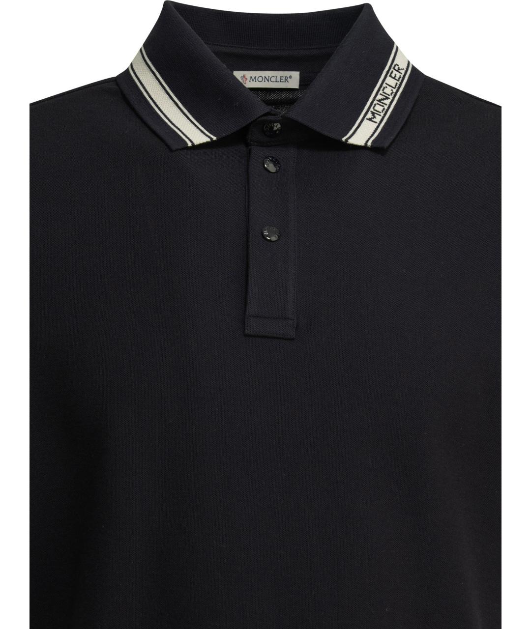 MONCLER Синее хлопковое поло с коротким рукавом, фото 3