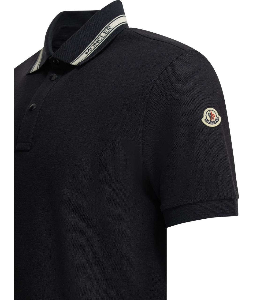 MONCLER Синее хлопковое поло с коротким рукавом, фото 4