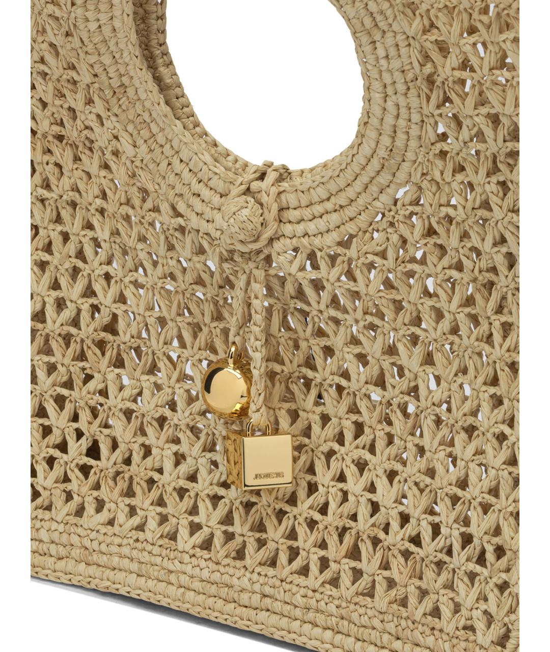JACQUEMUS Бежевая пелетеная сумка с короткими ручками, фото 4