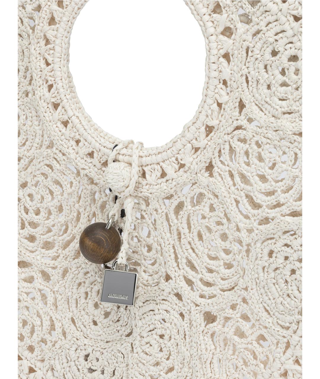 JACQUEMUS Белая пелетеная сумка с короткими ручками, фото 4