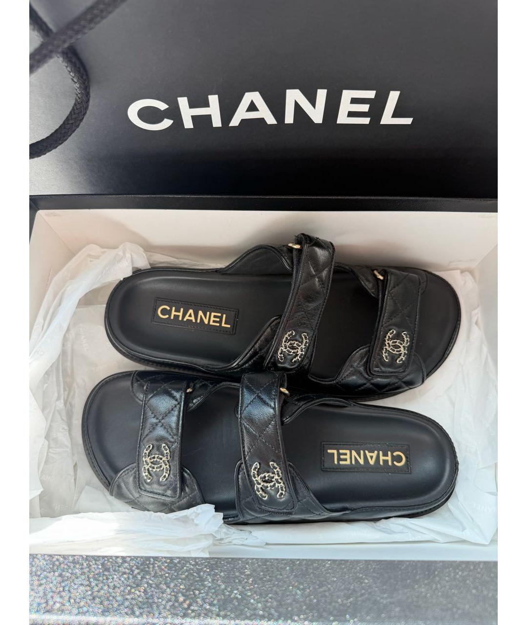 CHANEL Черные кожаные сандалии, фото 5