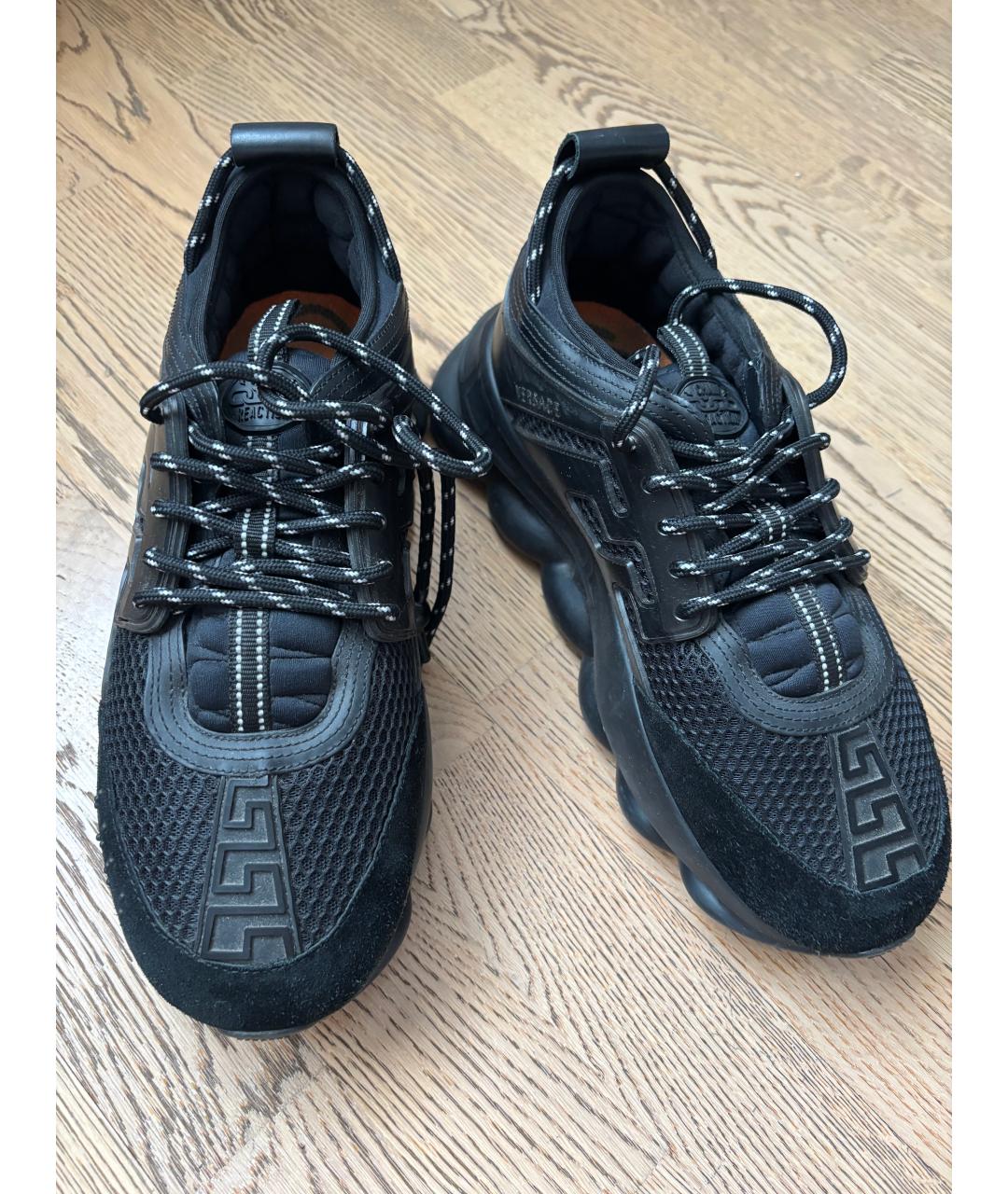 VERSACE Черные текстильные низкие кроссовки / кеды, фото 4