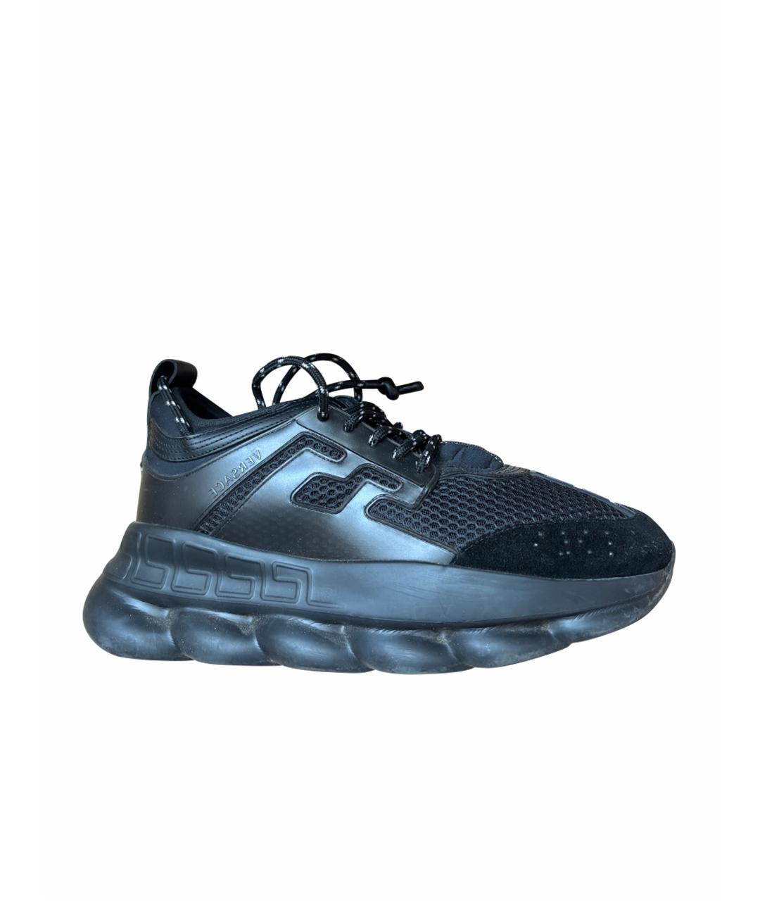 VERSACE Черные текстильные низкие кроссовки / кеды, фото 1