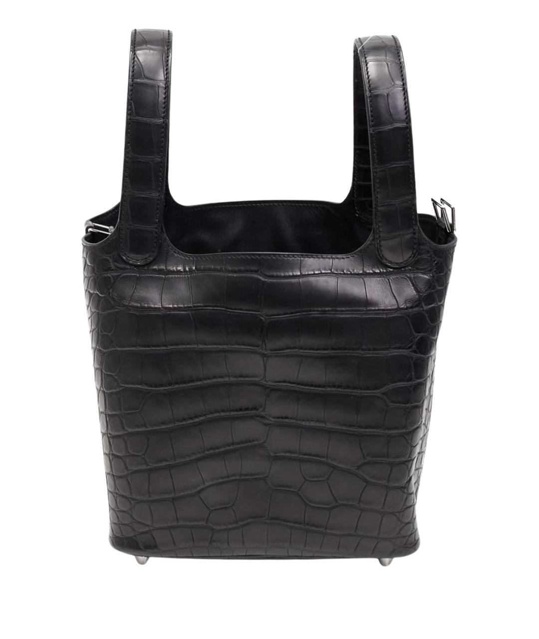 HERMES Черная сумка с короткими ручками из экзотической кожи, фото 1