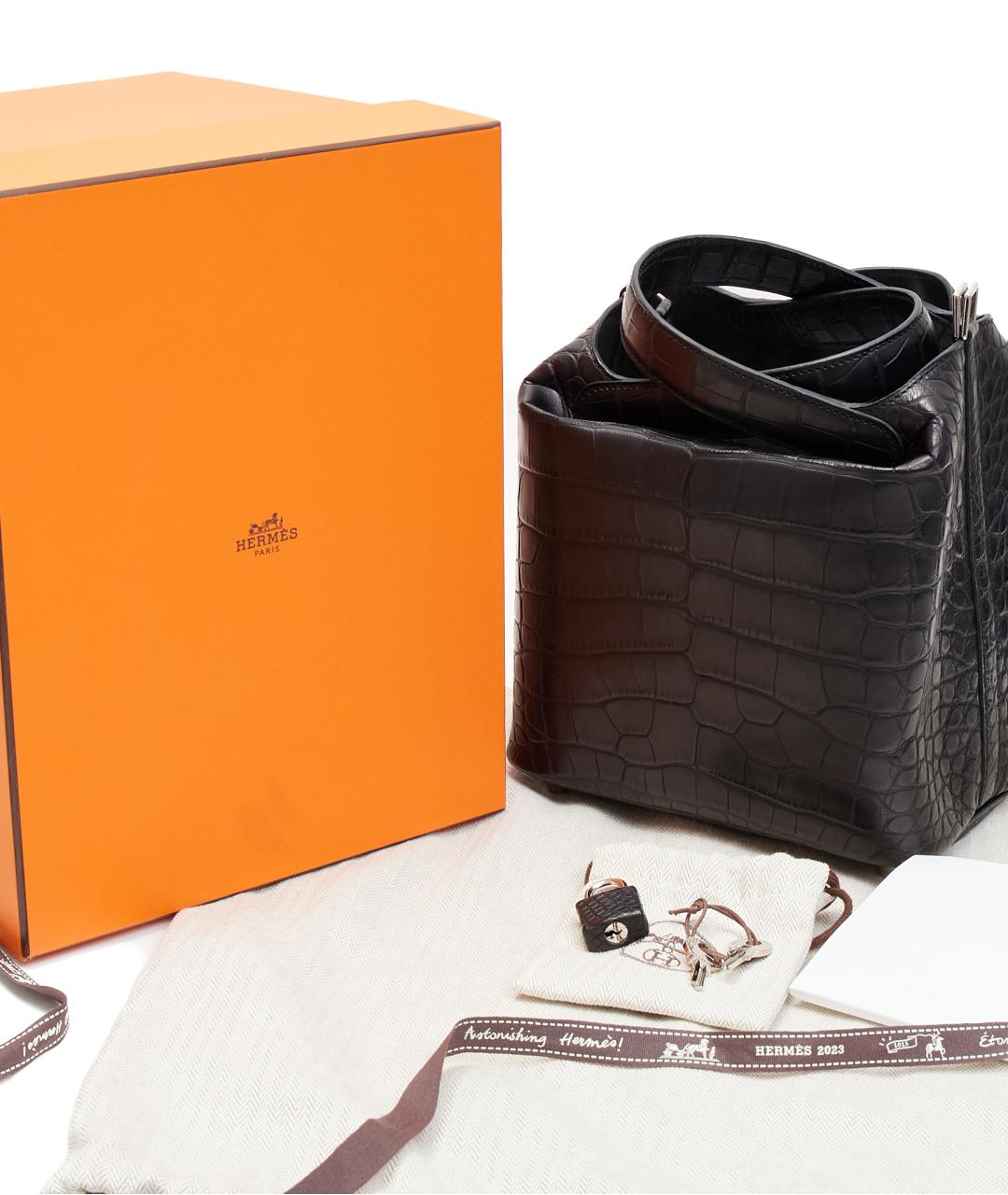 HERMES Черная сумка с короткими ручками из экзотической кожи, фото 6