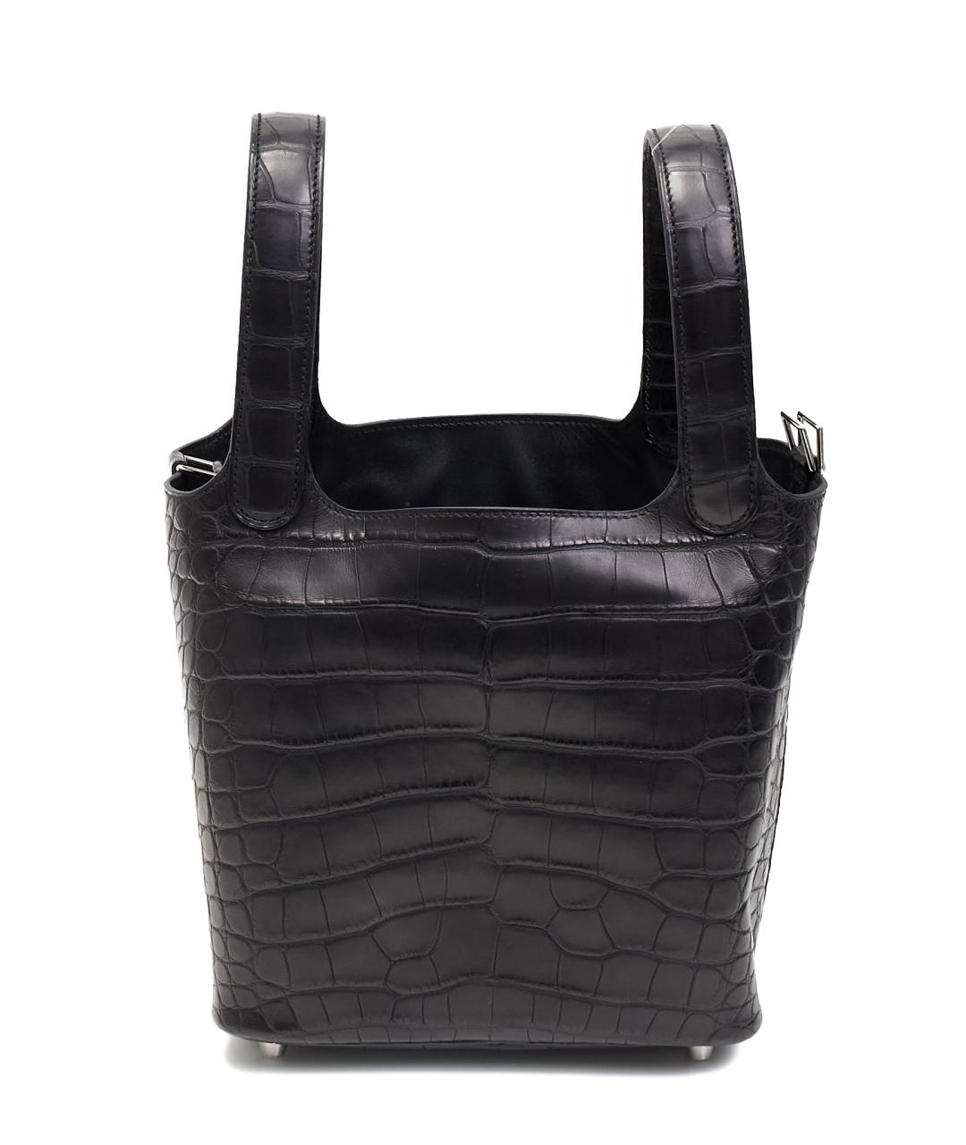 HERMES Черная сумка с короткими ручками из экзотической кожи, фото 7