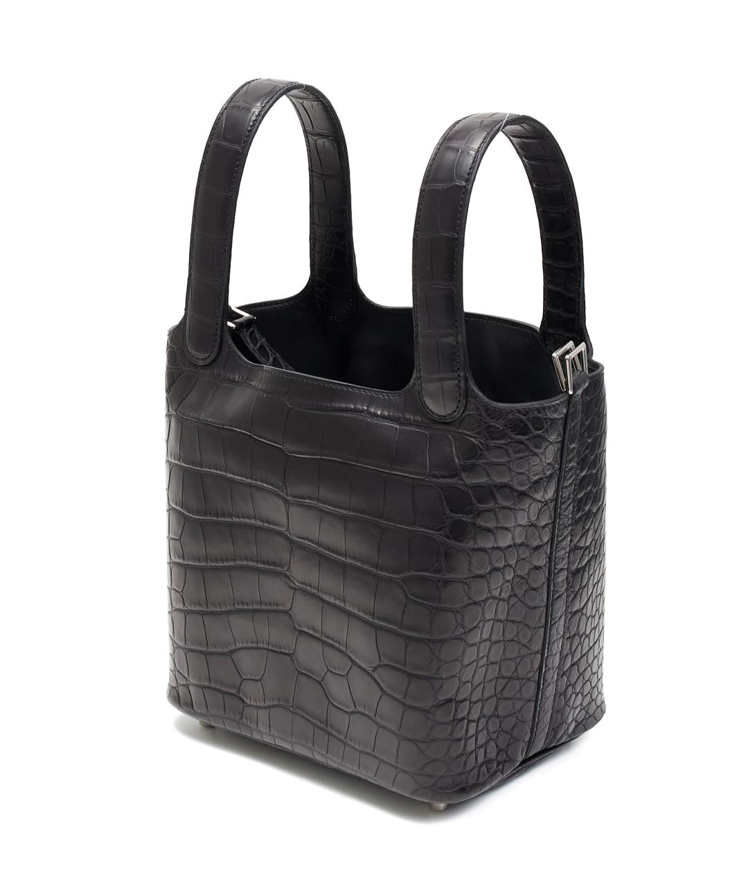 HERMES Черная сумка с короткими ручками из экзотической кожи, фото 2