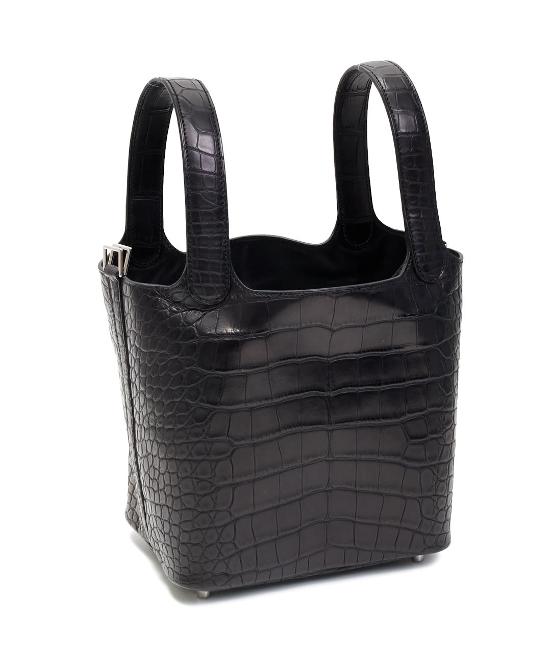 HERMES Черная сумка с короткими ручками из экзотической кожи, фото 3