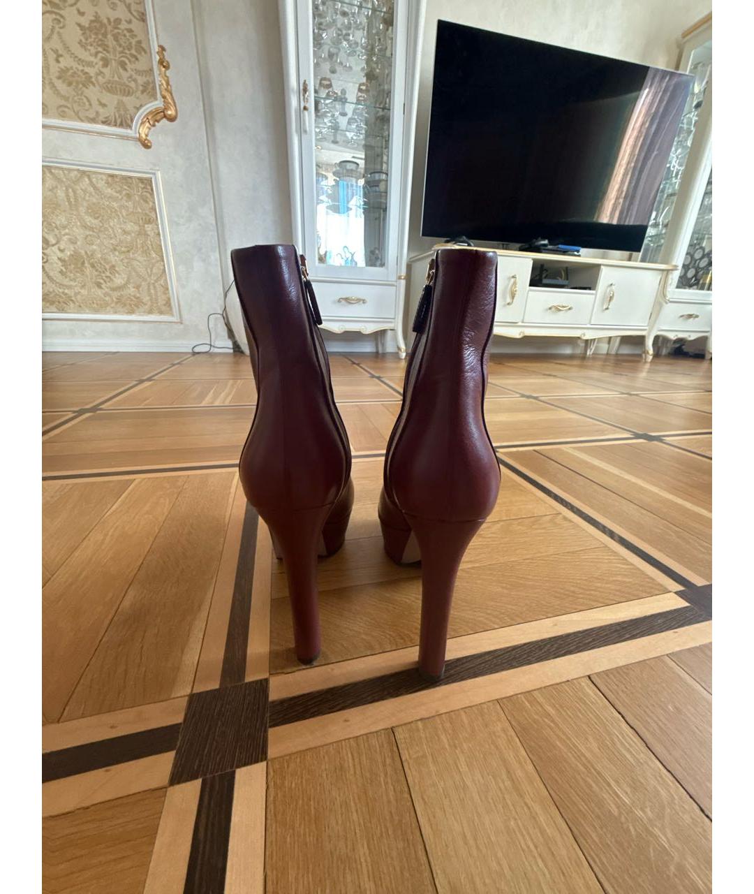 GUCCI Бордовые кожаные ботильоны, фото 4