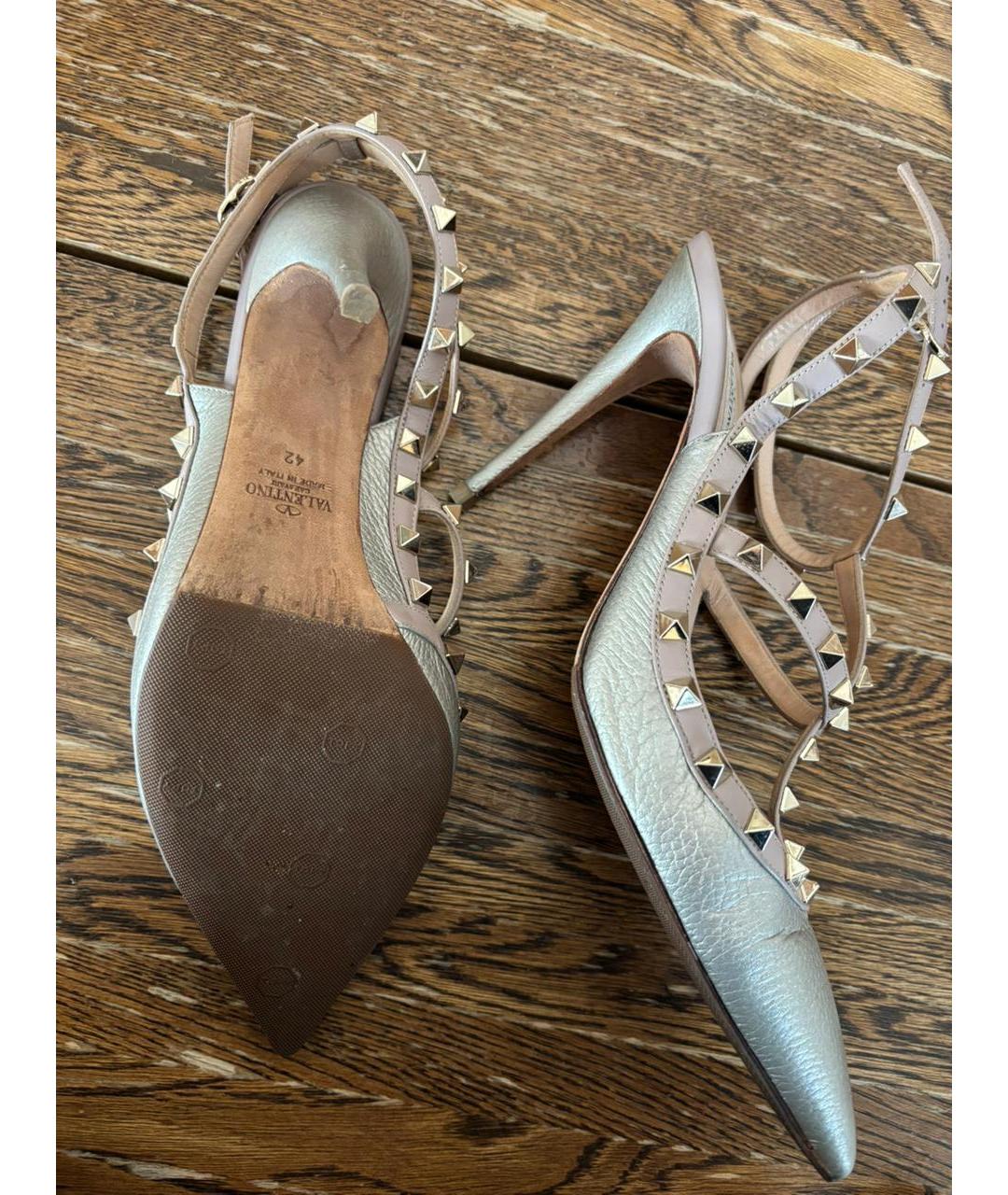 VALENTINO Серебряные кожаные босоножки, фото 3