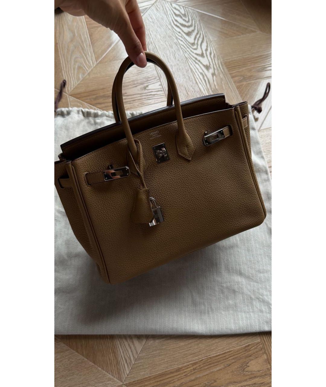 HERMES Бежевая кожаная сумка с короткими ручками, фото 9