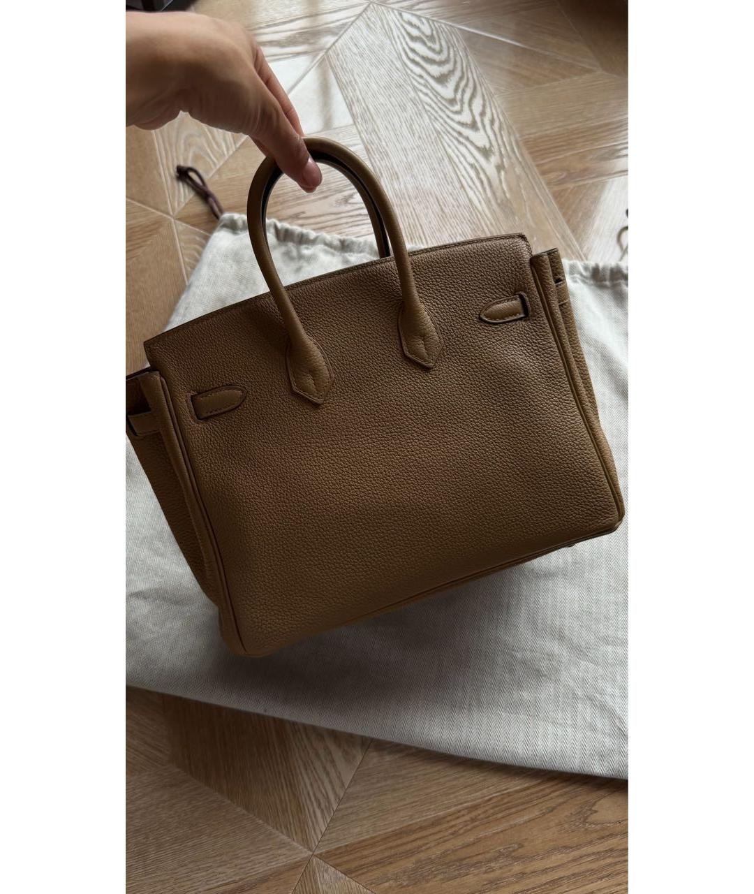 HERMES Бежевая кожаная сумка с короткими ручками, фото 3