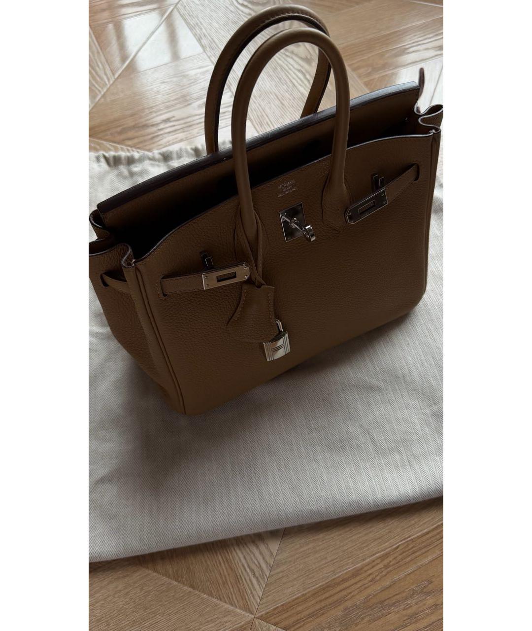 HERMES Бежевая кожаная сумка с короткими ручками, фото 2