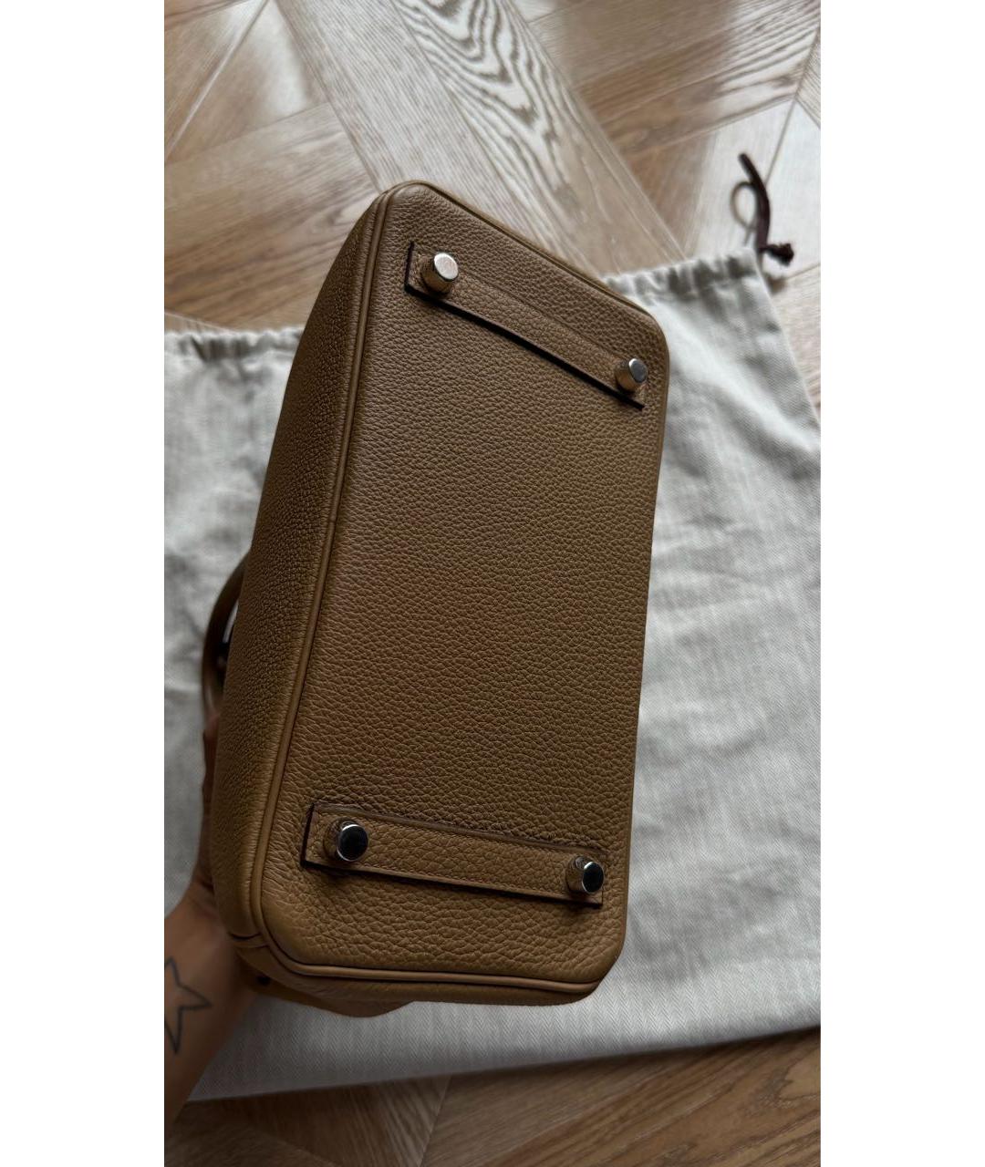 HERMES Бежевая кожаная сумка с короткими ручками, фото 6