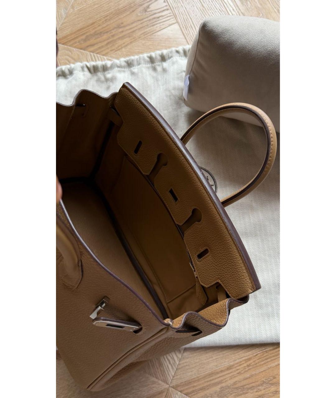 HERMES Бежевая кожаная сумка с короткими ручками, фото 4