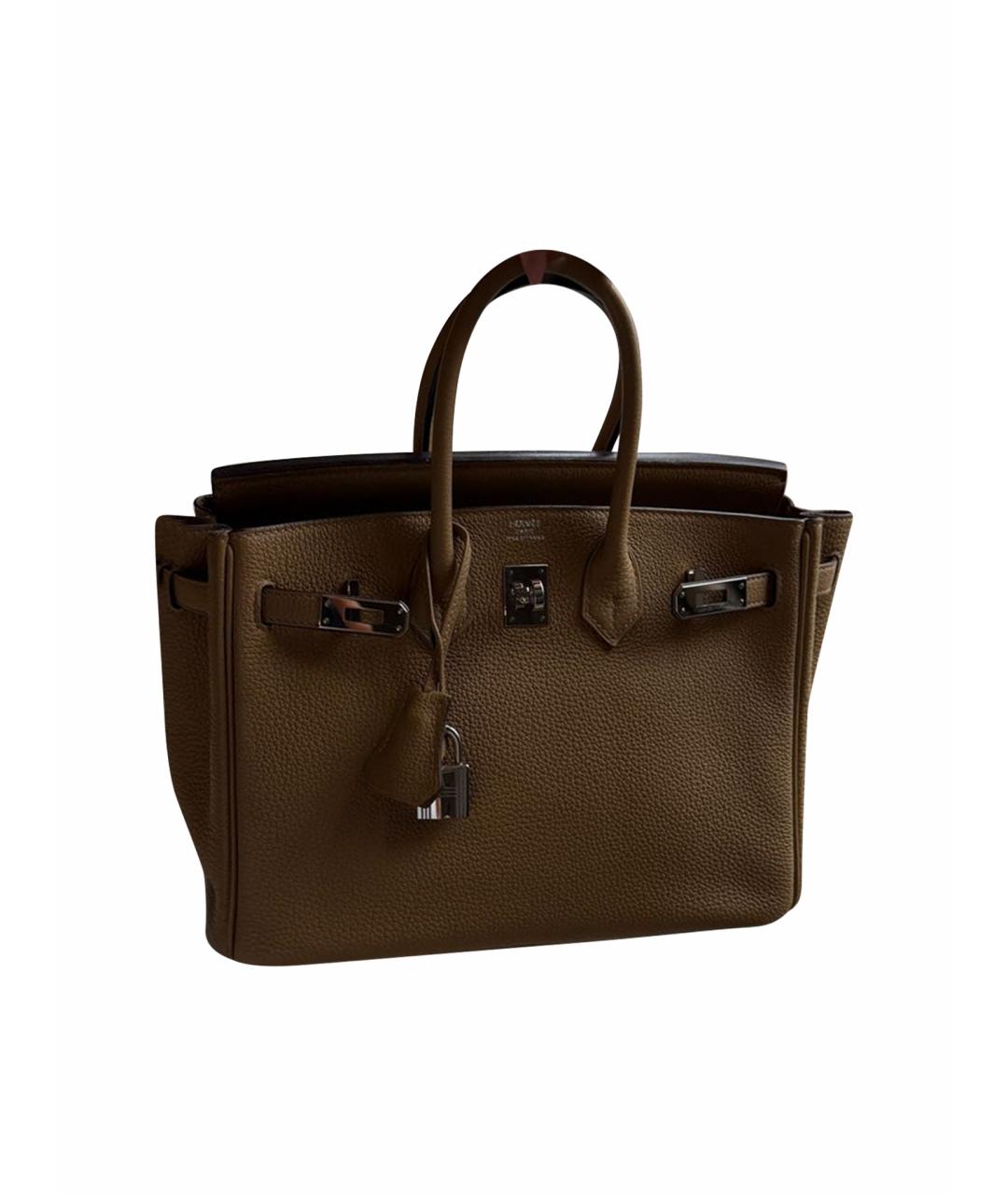 HERMES Бежевая кожаная сумка с короткими ручками, фото 1