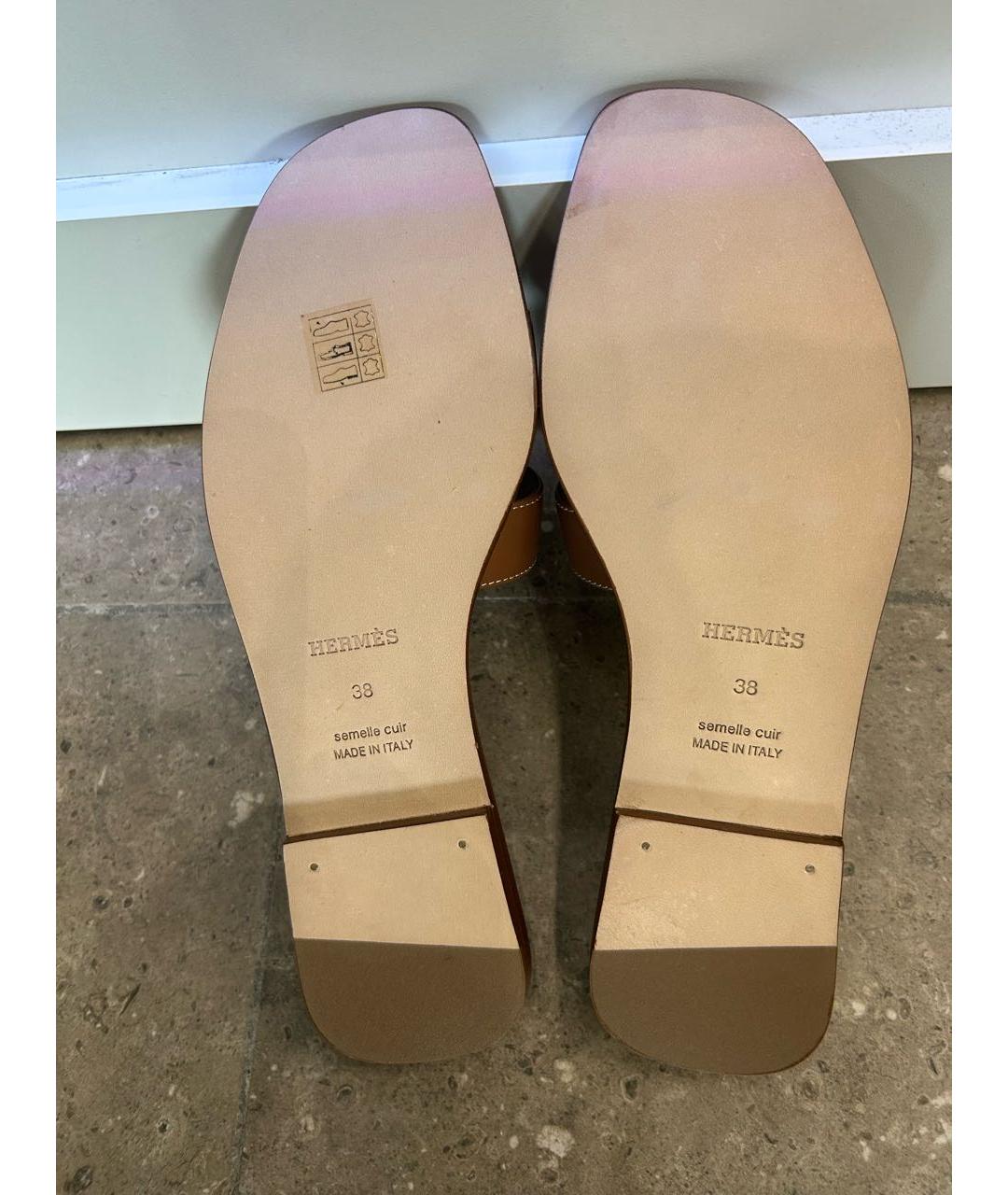 HERMES Коричневые кожаные шлепанцы, фото 6