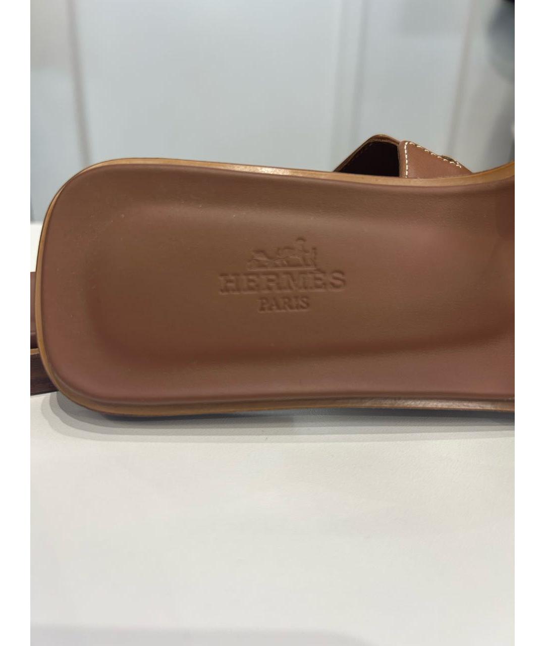 HERMES Коричневые кожаные шлепанцы, фото 8