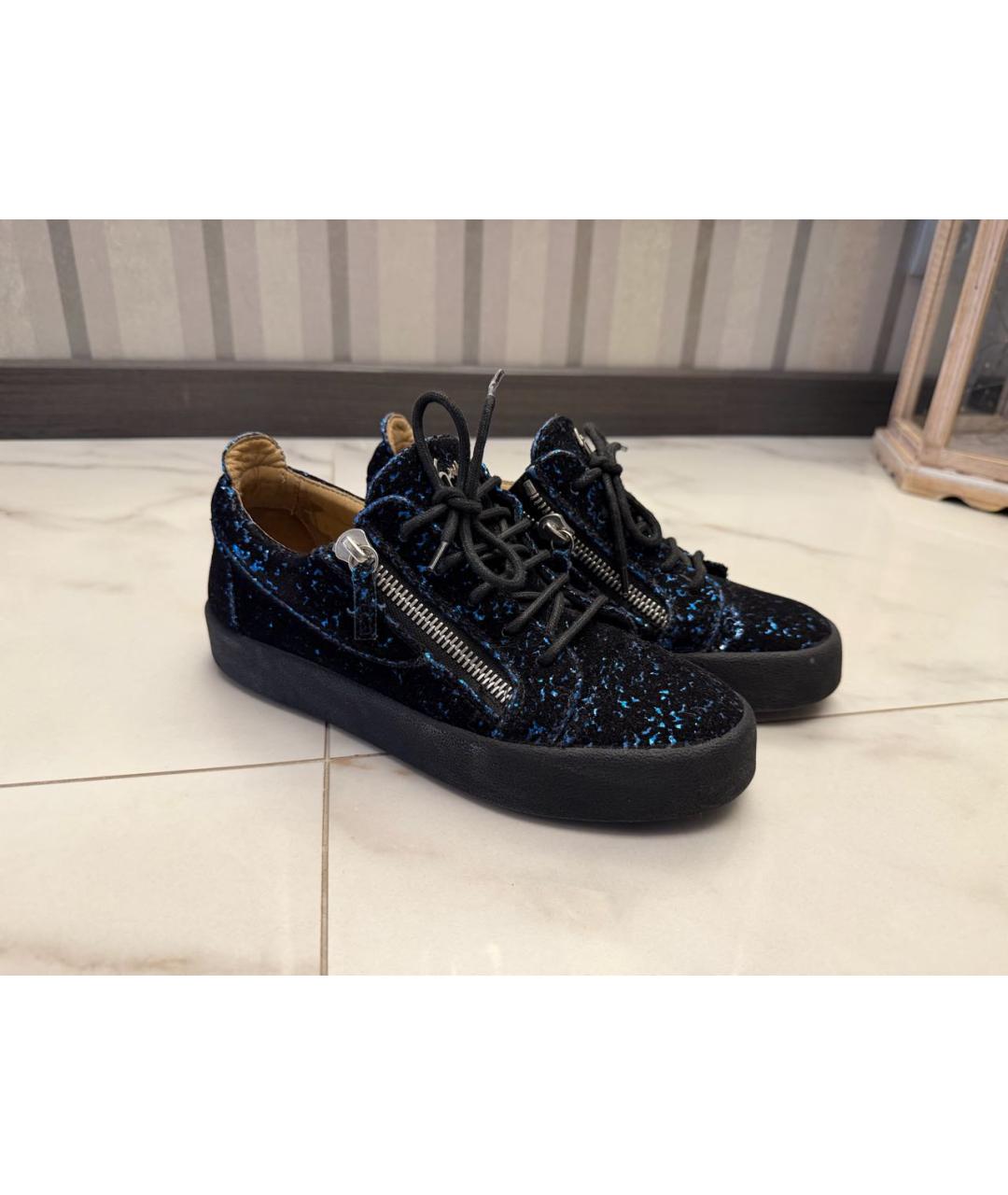 GIUSEPPE ZANOTTI DESIGN Черные бархатные кеды, фото 6